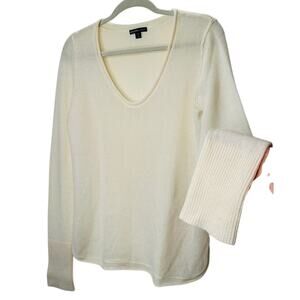 James Perse Cream Long Sleeve Scoop V Neck Cashmere Sweater 4 / XL